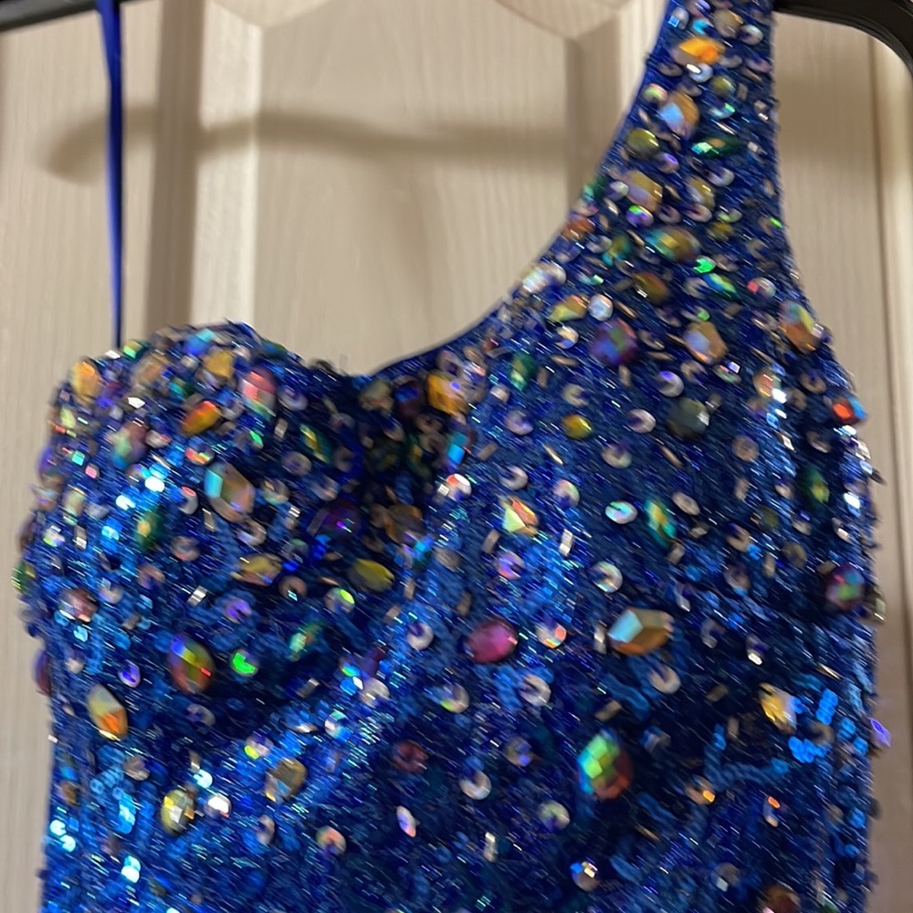 Ocean Blue sequins one shoulder mermaid gown